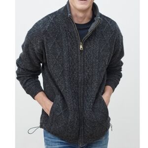 Aran Woollen Mills Mens Full Zip Wool Sweater Jacket Charcoal Medium